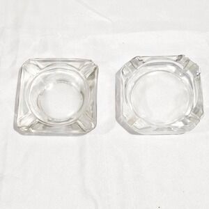 Vintage Clear Glass Square & Octagonal Ashtrays 3.5 Inches Set Of 2 READ